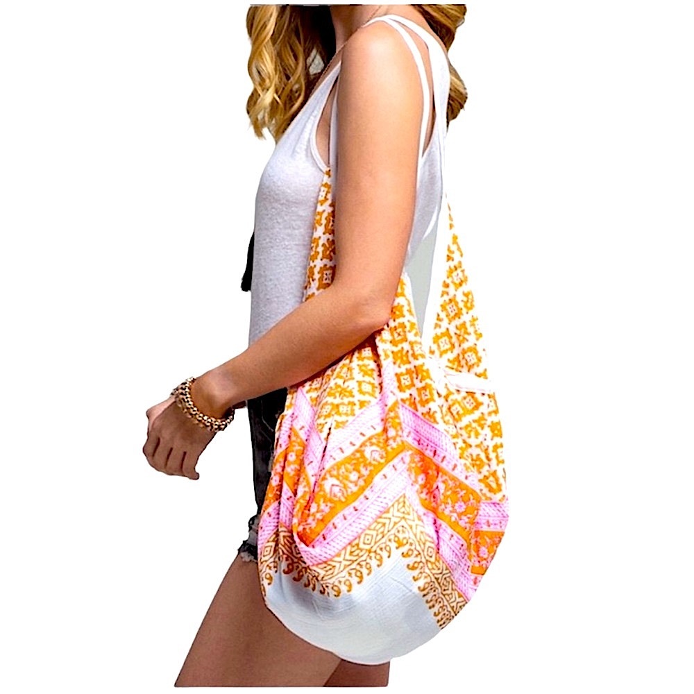 Tropical Tangerine Dream Full Zip Boho Market Hobo Bag Pink New
